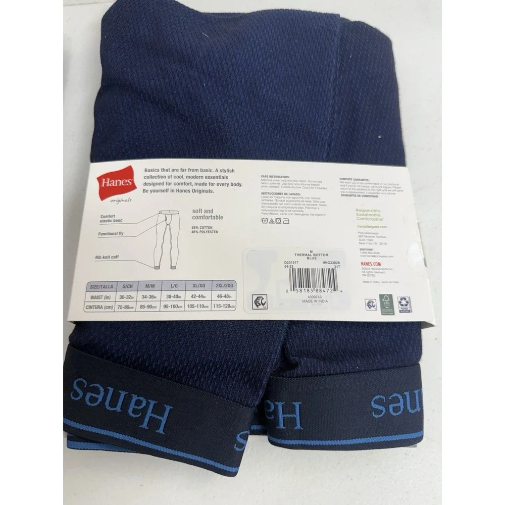 Hanes Men's Blue  Reversible Thermal Crew And Thermal Pants Size Medium